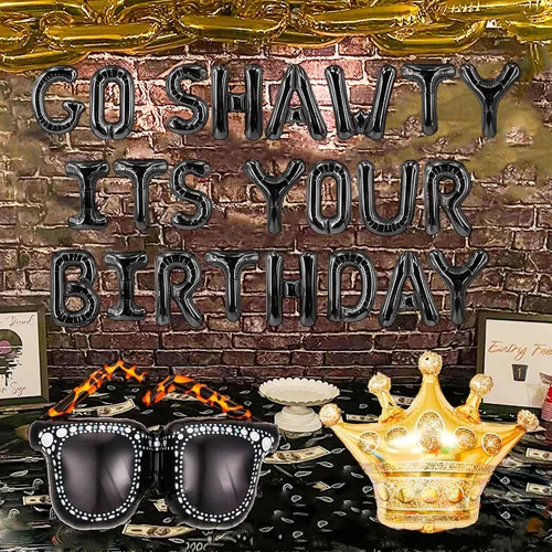 Vista 6 de Black Go Shawty - Decoración de cumpleaños de principios de los años 2000, hip hop, suministros de decoración de cumpleaños de broma para cumpleaños