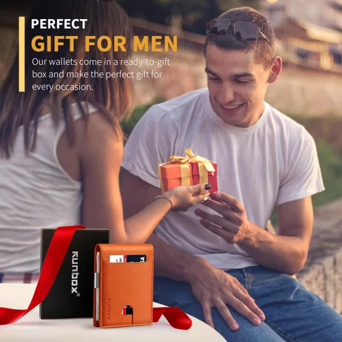 Vista 74 de RUNBOX - Carteras delgadas para hombre, cartera de piel con pinza para el dinero, cartera de bolsillo frontal con bloqueo RFID, tarjetero