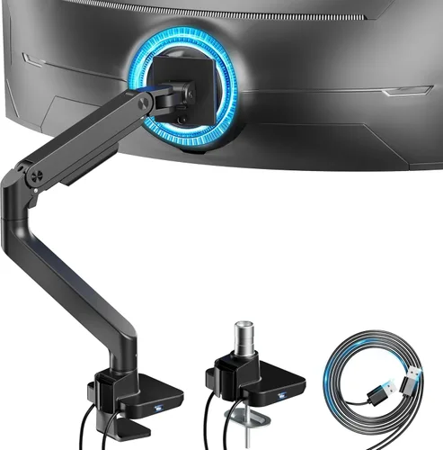 Vista 9 de ARES WING Brazo de monitor ultraancho para pantalla curvada de servicio pesado de 17 a 49 pulgadas, soporta 44 libras, brazo de monitor ajustable