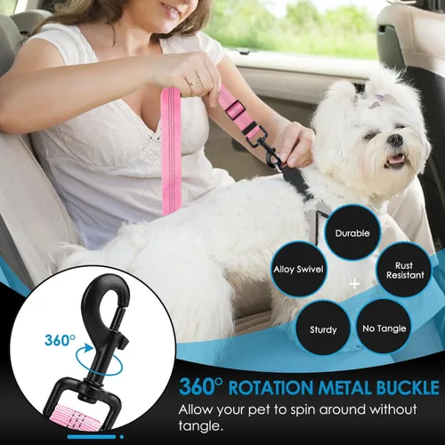 Vista 4 de Lukovee Correa de cinturón de seguridad para perros para automóviles, paquete de 2 cinturones de seguridad para mascotas con hebilla ajustable