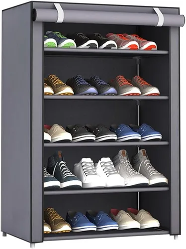 Vista 6 de TITA-DONG Zapatero organizador de zapatos con cubierta de tela a prueba de polvo, estante grande para zapatos, organizador de almacenamiento