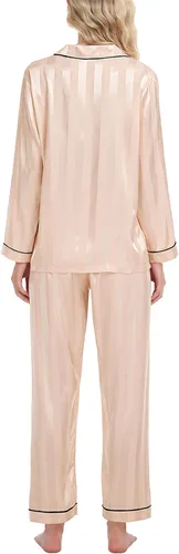 Vista 5 de SWOMOG - Pijama de satén de seda para mujer, conjunto de dos piezas con botones, ropa de dormir
