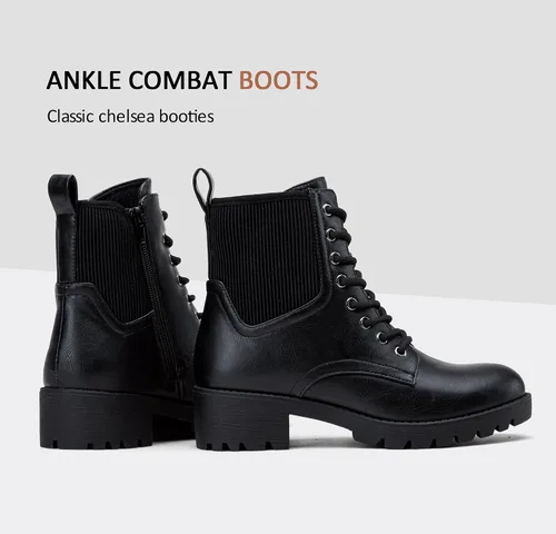 Vista 8 de Vepose Botas de tobillo para mujer, 16 tobilleras, estilo chelsea, con cordones, con cremallera, para mujer