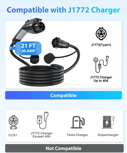 Vista 5 de EVDANCE Cable de extensión de cargador EV, J1772, cable de extensión 40A, cable de carga de 21 pies para vehículo eléctrico de 110 V-240 V