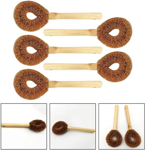 Vista 7 de TEHAUX Cepillo para ollas con mango de madera de 9.44 pulgadas para sartenes, woks y platos, herramienta de limpieza eficaz de agarre cómodo
