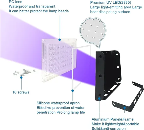 Vista 2 de Luces negras de 50 W, luz de inundación de luz negra con enchufe e interruptor, para fiesta brillante, Halloween, póster fluorescente, iluminación