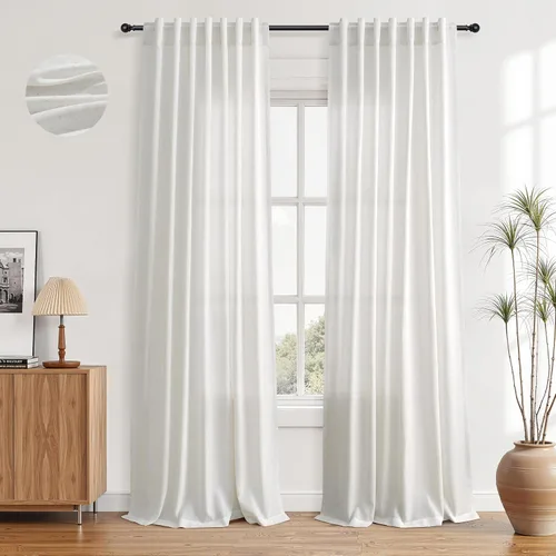 Vista 24 de Aersas Aqua Green Linen Curtains 84 Inches Long 2 Panels Set Back Tab Rod Pocket Living Room Curtain Farmhouse Rustic Light Filtering Hook Drapes