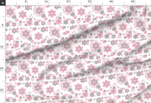 Vista 2 de Spoonflower Tela: rosa, gris y gris, floral, habitación de bebé, estampado en tela de gasa, cuarto de gordo, costura de moda, vestidos