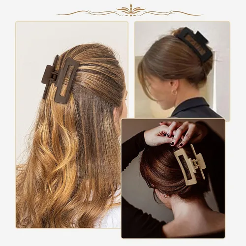Vista 4 de Paquete de 6 pinzas para el cabello de 4 pulgadas para cabello grueso, pinzas de pelo mate grandes para mujeres, pinzas de plátano de sujeción fuerte