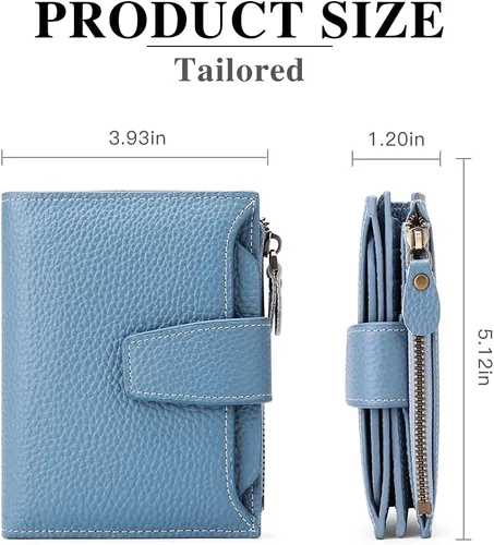 Vista 3 de FALAN MULE - Cartera de cuero auténtico para mujer, pequeña plegable , compacta, con interferencia de radiofrecuencia (RFID)