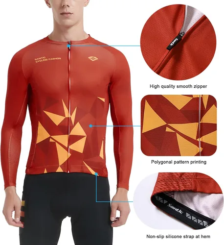 Vista 86 de Santic - Camiseta de ciclismo para hombre, manga larga, reflejante, cremallera completa, con bolsillos