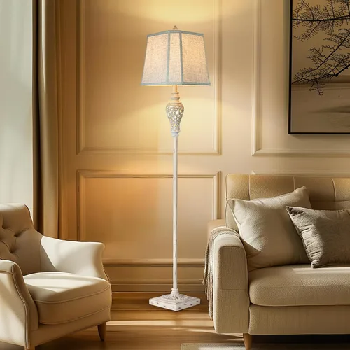 Vista 5 de LuxSight Collection Lámpara de pie rústica de 65 pulgadas de alto con pantalla de tela de lino de esquina de corte de luz nocturna, lámpara de pie