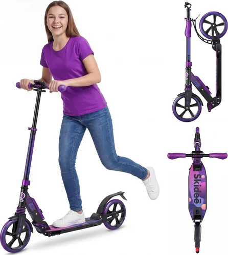 Vista 9 de SKIDEE Patinete para Adultos y Adolescentes, Altura Ajustable, Plegable, Ruedas Grandes, Ligero, Duradero, Suspensión Anti-Golpes, Hasta 220 Libras