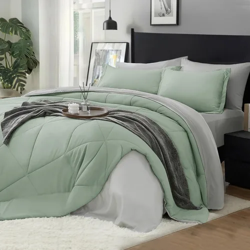 Vista 10 de BEDELITE Juego de ropa de cama con edredón tamaño individual de 5 piezas, reversible, en una bolsa - Juego de cama de lujo suave de microfibra
