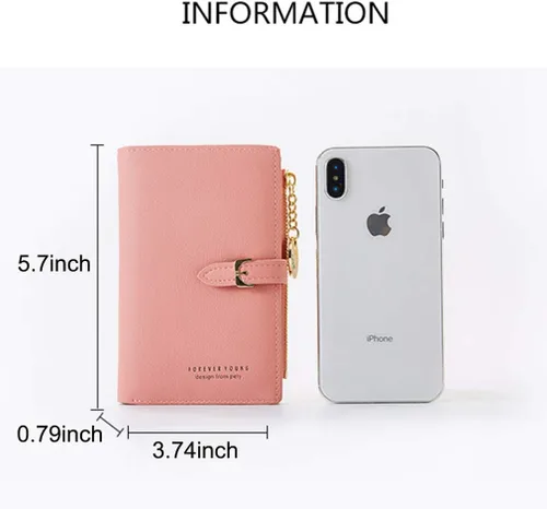 Vista 4 de Bolso corto de piel sintética con bloqueo RFID para mujer, cartera de mano mediana plegable para tarjetas, monedero, organizador pequeño para mujer