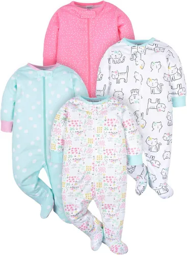 Vista 10 de Onesies - Paquete de 4 pijamas con piecitos para bebés y niñas pequeñas Rosa (Bunny Pink)
