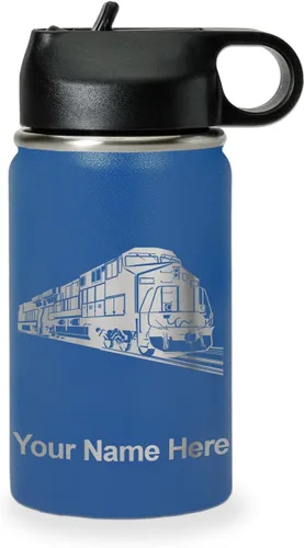 Vista 62 de LaserGram Botella de agua personalizada, tren de carga, acero inoxidable de doble pared aislada al vacío con popote superior, regalo grabado