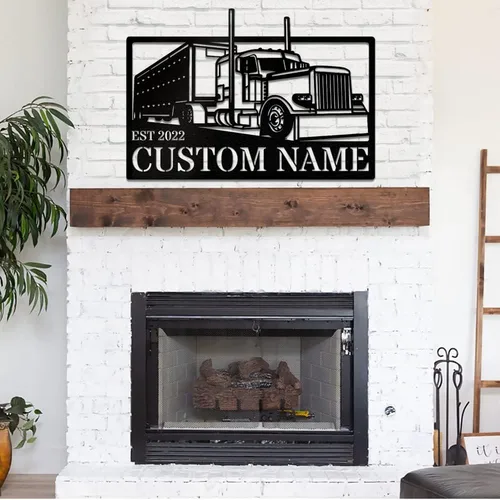 Vista 37 de Letrero de metal personalizado con nombre de camión, semirremolque, arte de pared para valla de garaje, patio, decoración al aire libre, letrero