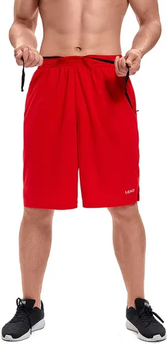 Vista 5 de LEAO Pantalones cortos de baloncesto para hombre con bolsillos con cremallera, secado rápido, holgados, pantalones cortos de entrenamiento