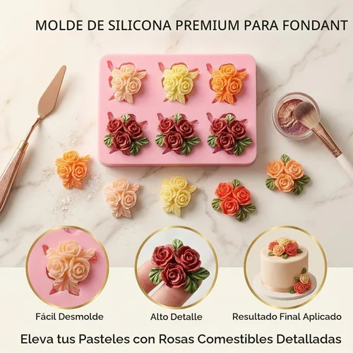 Vista 4 de Molde de fondant para decoración de pasteles de rosas de 6