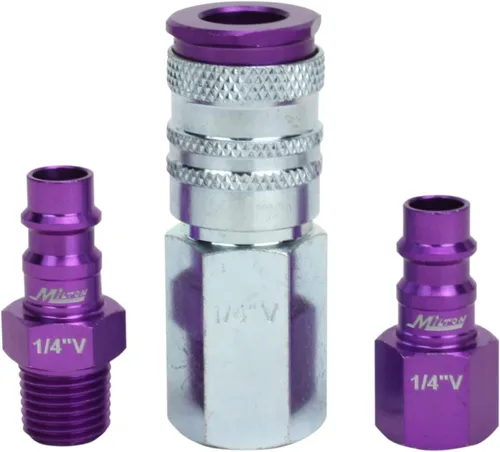 Vista 3 de Colorfit by Milton Kit de Acoplador y Tapón (Estilo V/Alto Flujo) con Topes de Goma – Accesorios de Manguera de Conexión Rápida NPT de 1/4