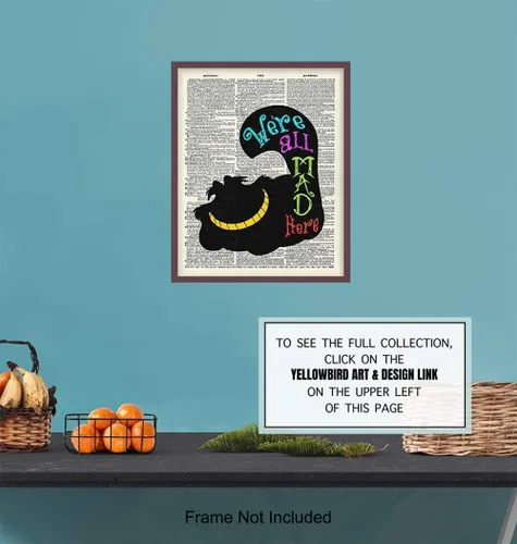 Vista 6 de Decoración de pared de gato Cheshire – Arte de pared de gato – Regalo único para los fanáticos de Alicia Wonderland – Póster de fotos de diccionario