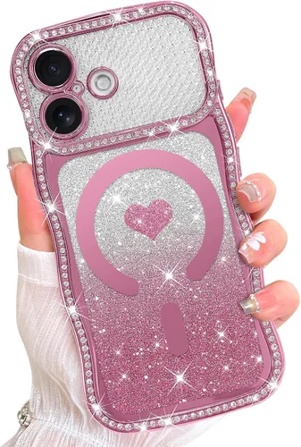 Vista 8 de AIGOMARA Funda magnética rizada para iPhone 17 para mujer, diseño de Negro