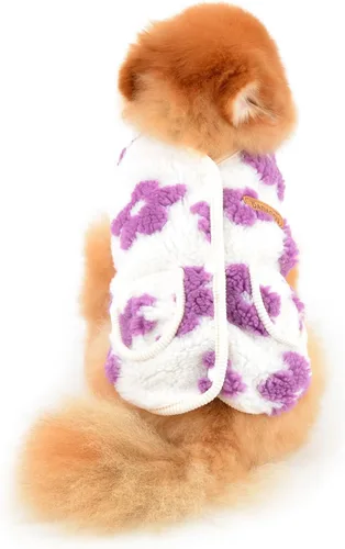 Vista 2 de PAIDEFUL Chaleco clásico de forro polar jacquard para perros pequeños, con bolsillos, suéter suave para cachorros, con botones, abrigo cálido