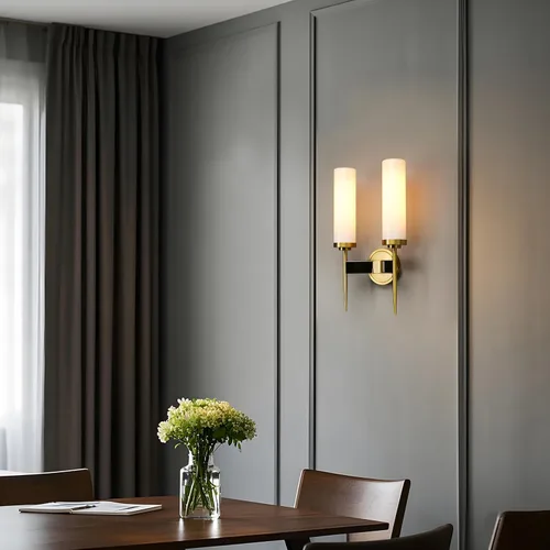 Vista 4 de Phansthy Aplique de pared de latón antiguo, lámpara de tocador de baño, iluminación de pared con pantalla de cristal blanco ciclinder de 2.8