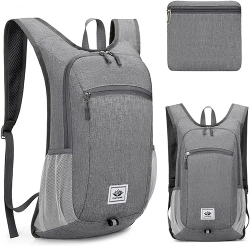 Vista 10 de DOJUNS Mochila de senderismo de 15 litros, mochila de viaje pequeña, ligera, plegable, plegable, mochilas de campamento para mujeres y hombres Negro
