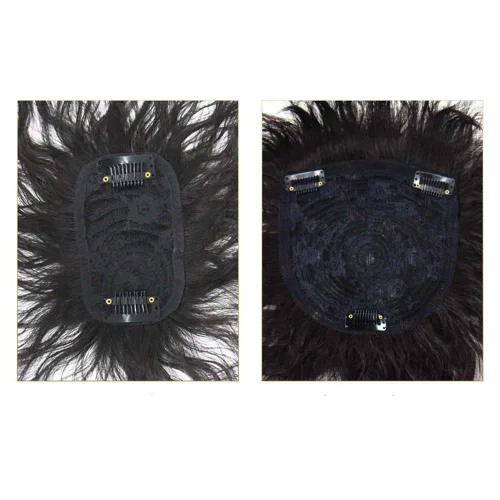 Vista 3 de Peluca de repuesto de cabello humano natural rizado con clip para mujer, color negro, 2.8 x 3.9 in