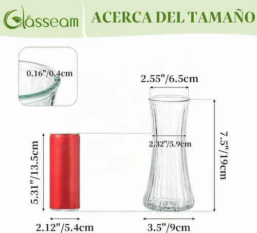 Vista 3 de Glasseam Jarrón de cristal para decoración del hogar: floreros transparentes para sala de estar, cocina, baño, mesa de boda, centros de mesa – 7.5