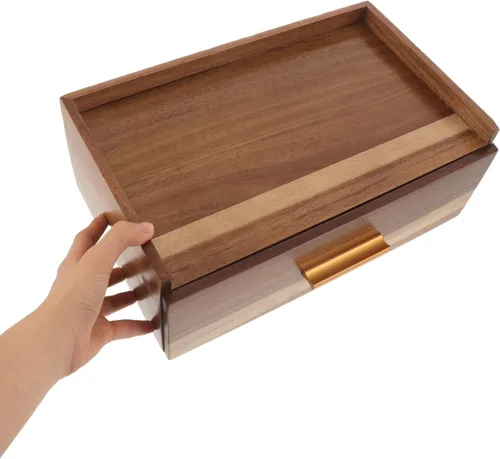 Vista 4 de Caja de té de madera de acacia con 8 compartimentos y cajón