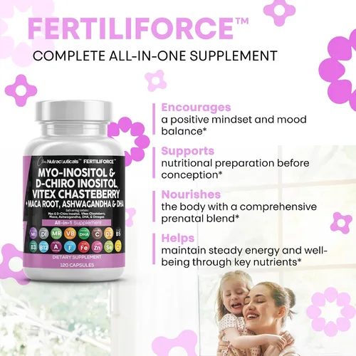 Vista 6 de Myo-inositol & D-Chiro Inositol 2050mg Suplemento de fertilidad Proporción 40:1 - Vitaminas prenatales para mujeres con raíz de maca Ashwagandha