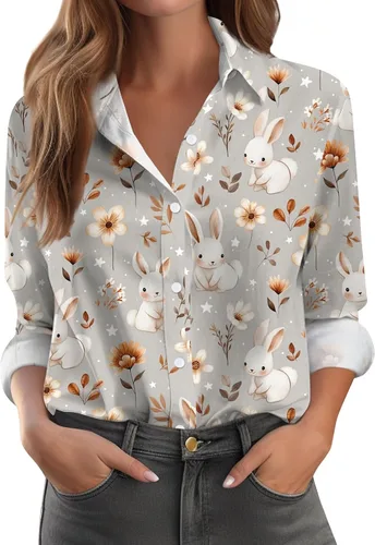 Vista 29 de Camisetas de San Valentín para mujer, camisas con botones, blusas de corazón, elegantes, informales, cuello de solapa, manga larga, suave, cómoda
