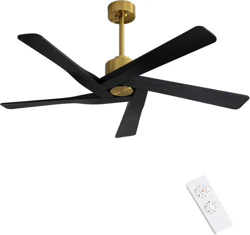 Vista 11 de WINGBO - Ventilador de techo de 54" de ABS con motor DC sin luz, ventilador de techo de 5 aspas con veta de madera de ABS con control remoto, motor