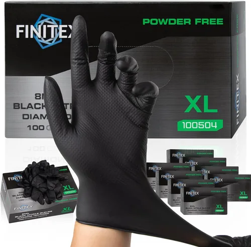 Vista 7 de FINITEX Industrial Diamond Texture Nitrile Black Glove - 100/1000PCS Chemical Resistant 8mil Mechanic Disposable Gloves
