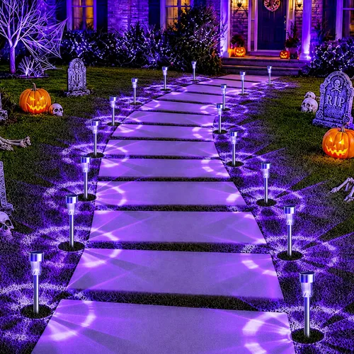 Vista 2 de GIGALUMI 16 Pack Purple Solar Halloween Lights,Outdoor Halloween Decoration
