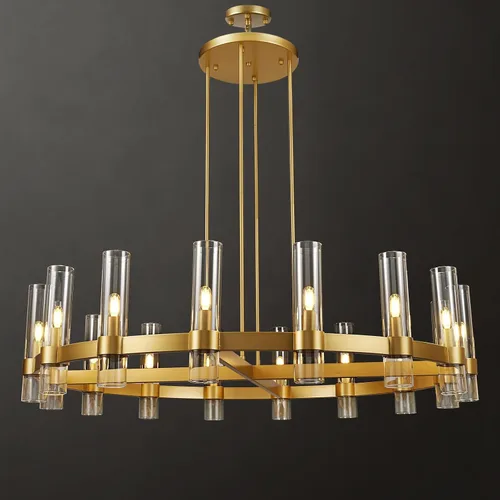 Vista 19 de Candelabro de 12 Luces de Latón Redondo 36" Candelabros de Rueda de Vagón de 91 cm para Fijo de Iluminación de Comedor Tubo de Vidrio Transparente