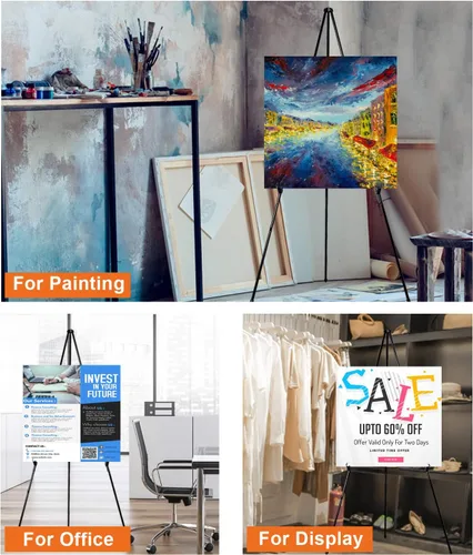 Vista 7 de REALlWAY - Caballete plegable de 63 pulgadas para exhibición, caballete de piso ajustable para artes, imágenes, pinturas, caballete telescópico