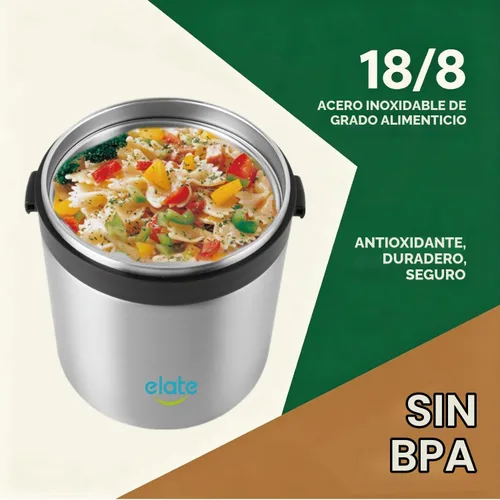 Vista 6 de Elate Tarro Térmico de Alimentos de 2 Cuartos para Comida Caliente 64oz Camp Crock de Acero Inoxidable con Aislamiento al Vacío, Recipiente Negro