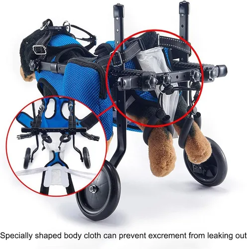 Vista 4 de Silla de ruedas para perros para patas traseras, silla de ruedas ligera y ajustable, carrito de apoyo completo para patas traseras, inconvenientes