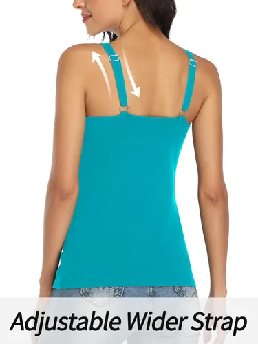Vista 30 de V FOR CITY Camiseta sin mangas de algodón para mujer con brasier de estante ajustable con correa ancha y tirantes básicos