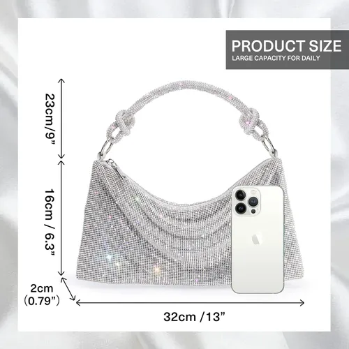 Vista 2 de WLLWOO WLLWOO Bolsos de mano con diamantes de imitación para mujer, bolsos de noche elegantes, bolsos cruzados brillantes para fiesta, club, boda