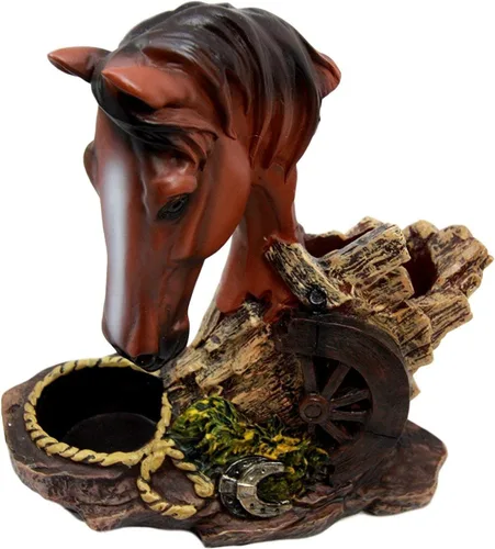 Vista 4 de Ebros Country - Juego de figuras de caballo de semental marrón castaño occidental por Farm Wagon Wheel Lasso Herraduras Salero y Pimentero Estatua