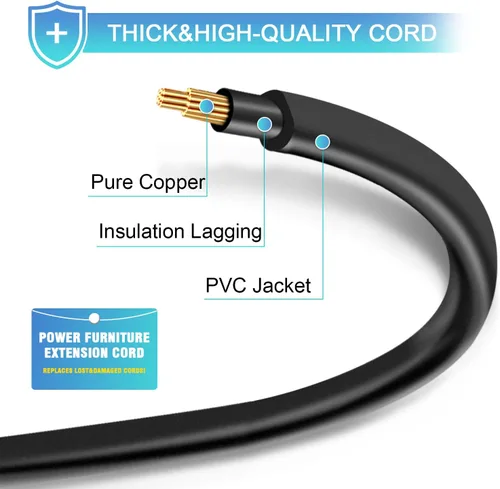 Vista 4 de Sopito Cable de alimentación de extensión para sillón reclinable de 4 pies, 2 pines, cable reclinable de repuesto para la mayoría de sillas