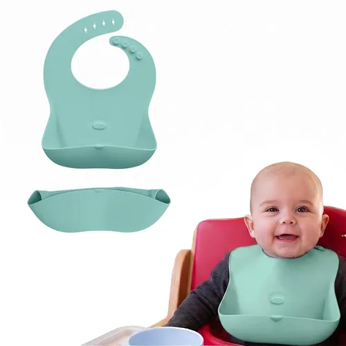 Vista 20 de Abiie Ruby Wrapp - Baberos de silicona para bebés, babero impermeable hecho con material resistente a las manchas, bolsillo frontal para atrapar