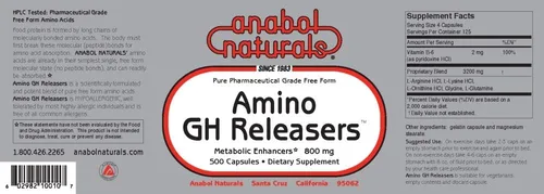 Vista 2 de Anabol Naturals Amino GHReleasers Suplemento de aminoácidos pre-entrenamiento - MetaboEnhancer con L-Glutamina y L-Arginina para músculo magro, 500