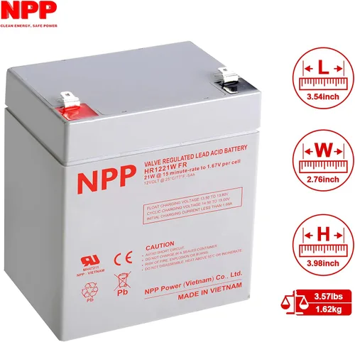 Vista 2 de NPP HR1221W - Batería AGM recargable de 12 V 5 Ah, terminales F2 de 21 vatios/celda de 126 vatios, baterías de puerta de garaje Chamberlain