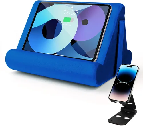 Vista 15 de Soporte universal para cojín para tablet, soporte perezoso multiángulo con bolsillo de red y soporte para teléfono opciones para regazo, rodilla